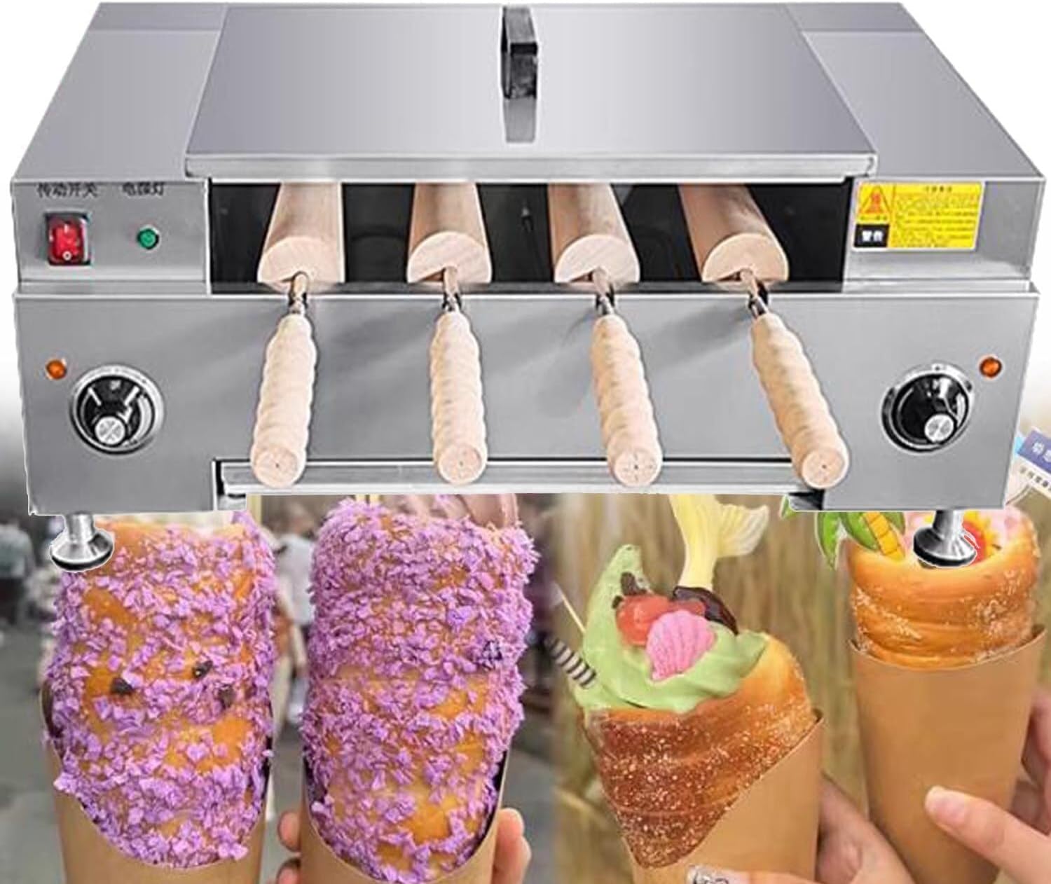 Chimney-style cake roll oven, electric ice cream cone oven, commercial chimney-style cake maker. Suitable for commercial use.(Knob)