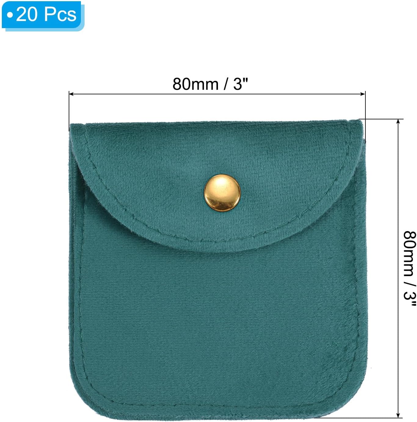 PATIKIL Jewelry Pouch, 20 Pack 3 x 3 Inch Soft Velvet Pouches with Snap Button Portable Storage for Rings Necklace Bracelet Earring Watch, Lake Blue