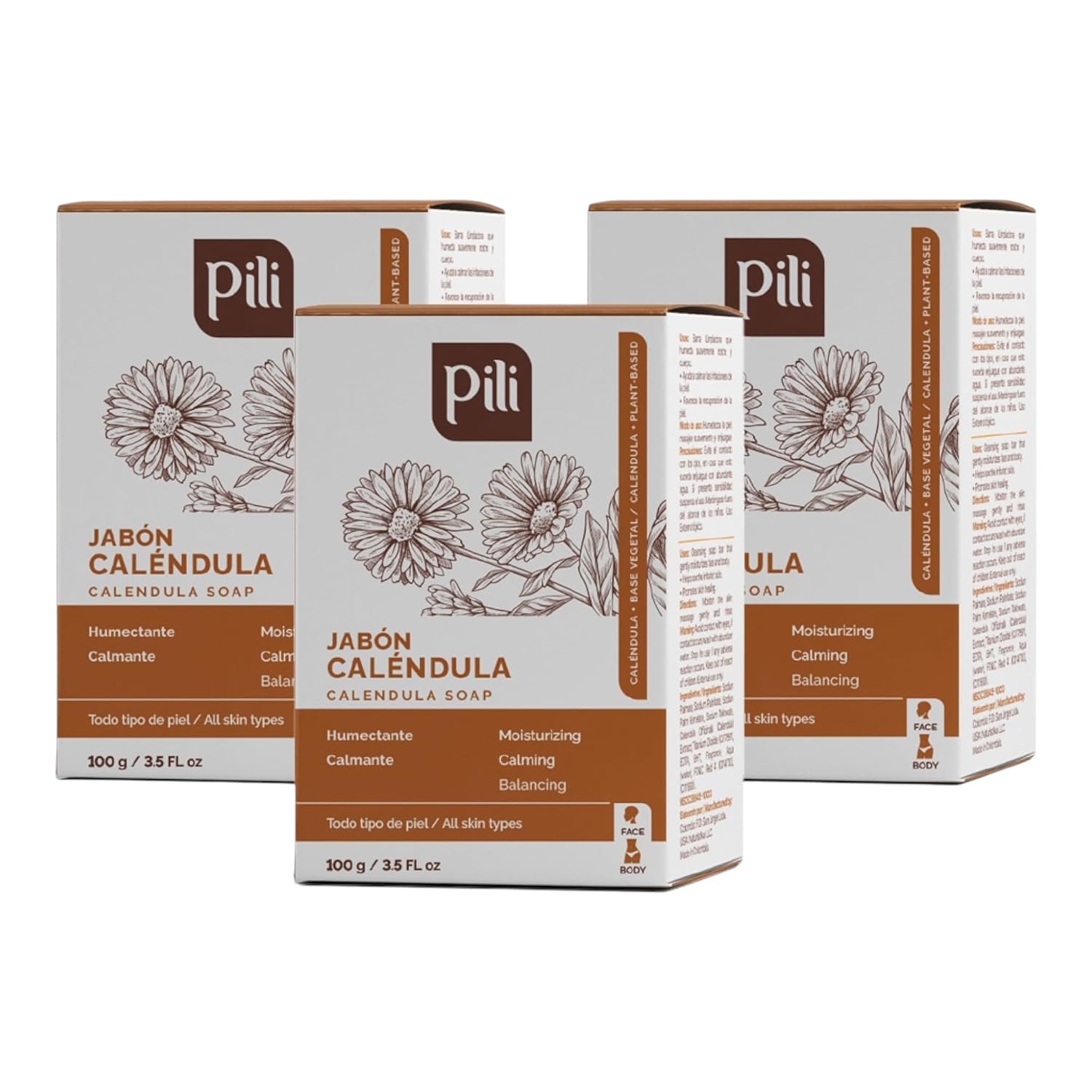 Pili Natural Calendula Soap Bars - Gentle Cleanser for Dry Skin