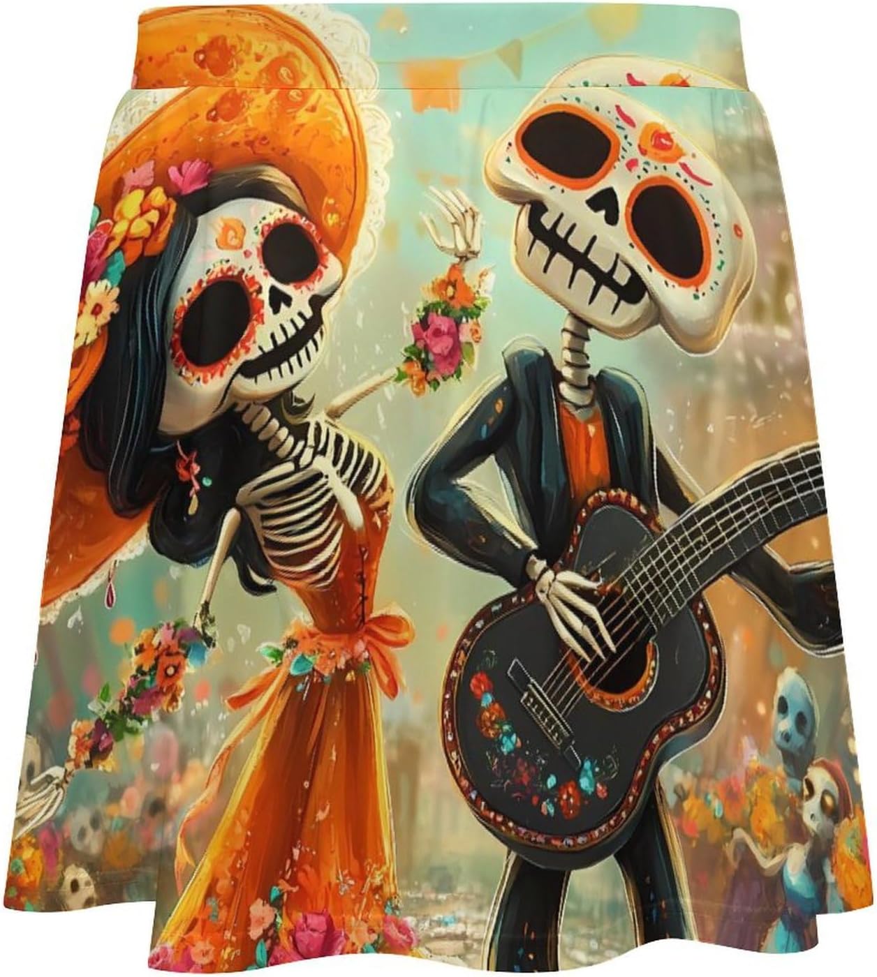 Day of The Dead Skull Mexico Day Women Tennis Skirt Print Golf Skirts Mini Casual Workout Skorts