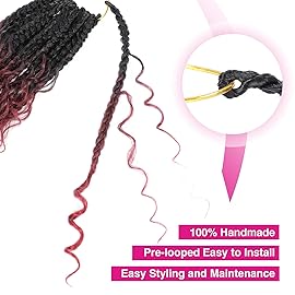 Wodun 12inch Goddess Box Braids Crochet Hair Crochet Box Braids Curly Ends 3X Bohemian Crochet Box Braids Hair Synthetic Crochet Hair Extensions 16strands/pack(12inch(Pack of 8), 1B/99J/530)