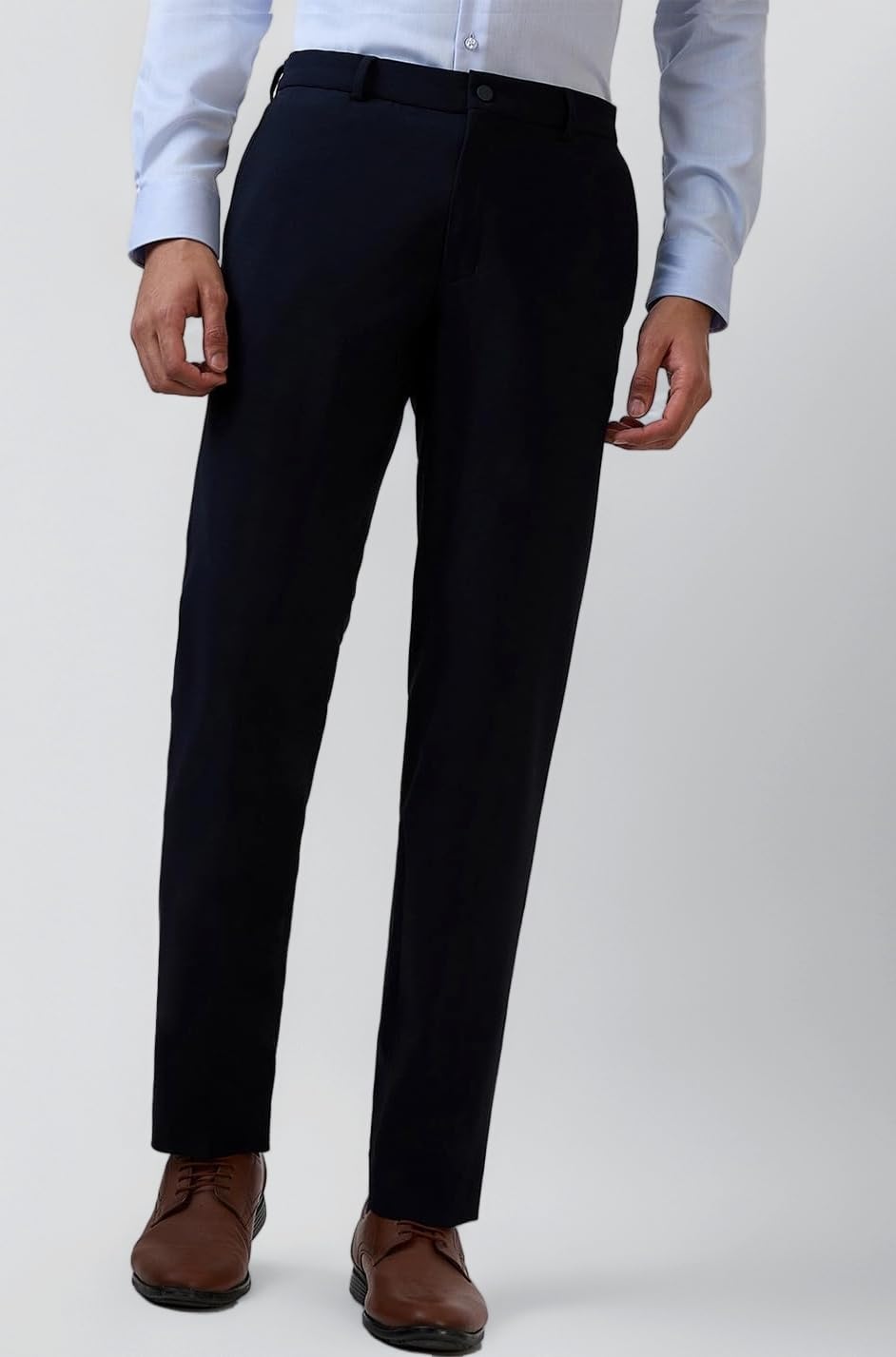 Raymond Men Slim Fit Solid Pattern Polyester Blend Flat Front Formal Trouser
