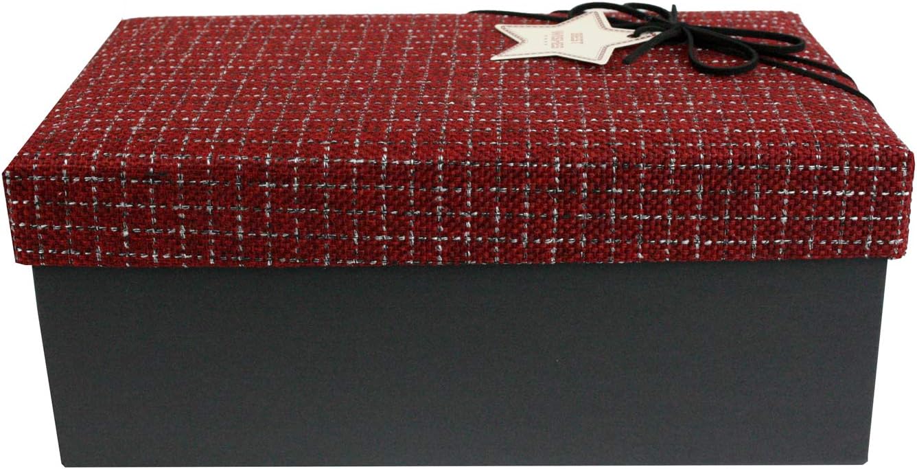 Emartbuy Red & Black Textured Fabric Gift Boxes with Ribbon + 100g White Shredded Paper