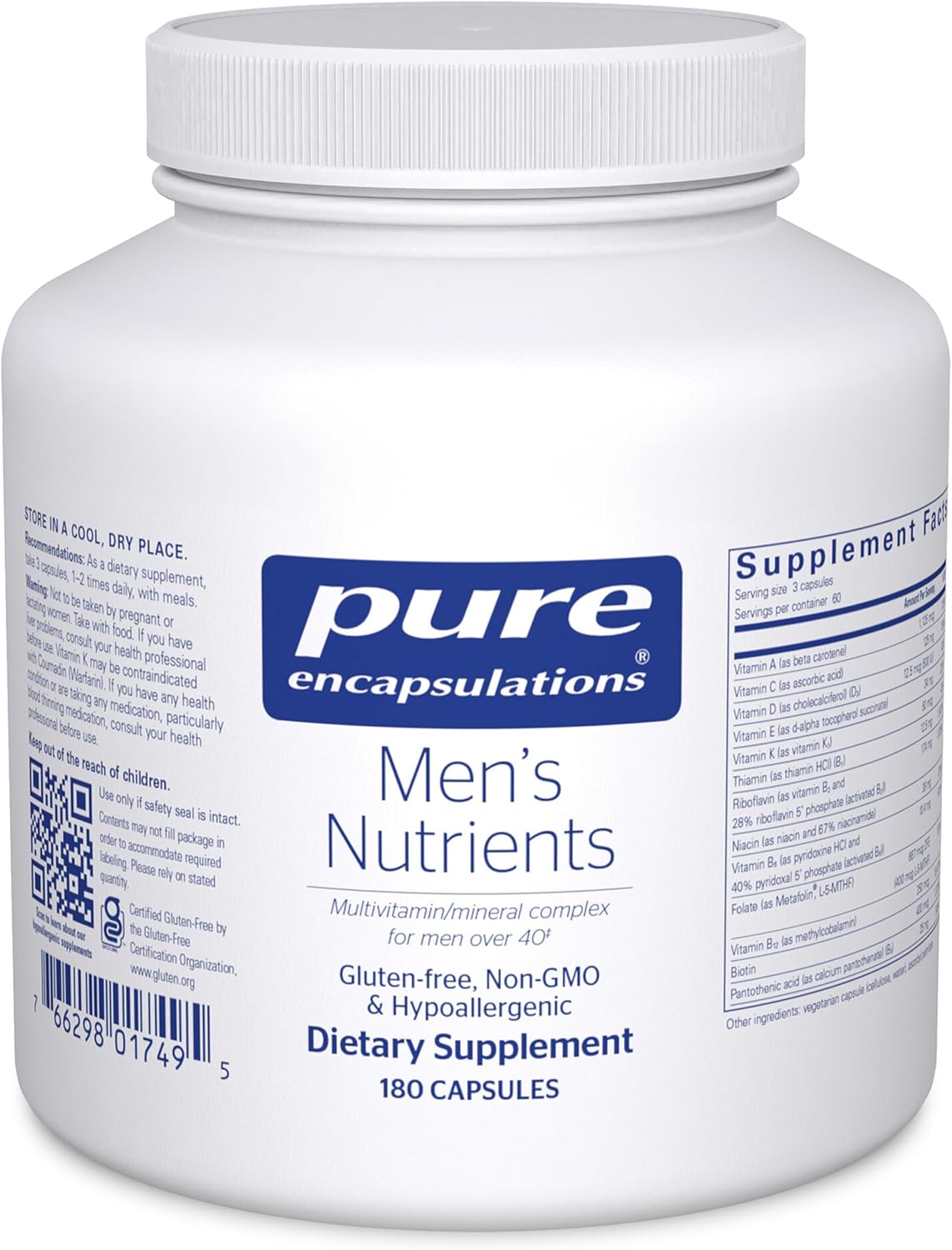 Pure Encapsulations Men's Nutrients - Multivitamin Mineral Supplement to Support Energy, Endurance & Stamina in Men Over 40* - with Vitamin D, Vitamin C & Trace Minerals - 180 Capsules