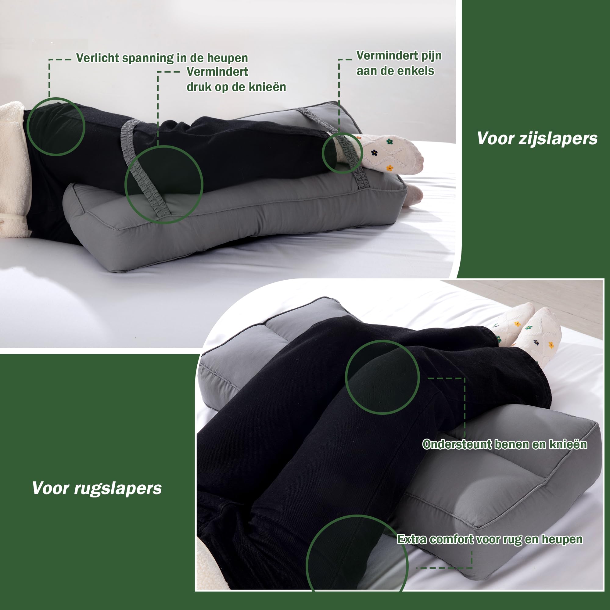 Cojín de rodilla para personas que duermen en el lateral, Cojín de algodón de altura para alinear la columna vertebral y aliviar la presión en las caderas y las piernas