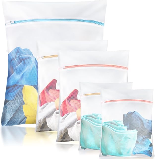 YUNGMAX Mesh Laundry Bags with Zips, 5 Pcs Durable Washing Machine Bags for Delicates, Dresses, Underwear, Bras, Socks, Travel Dirty Clothes Organizer(1L+2M+2S)