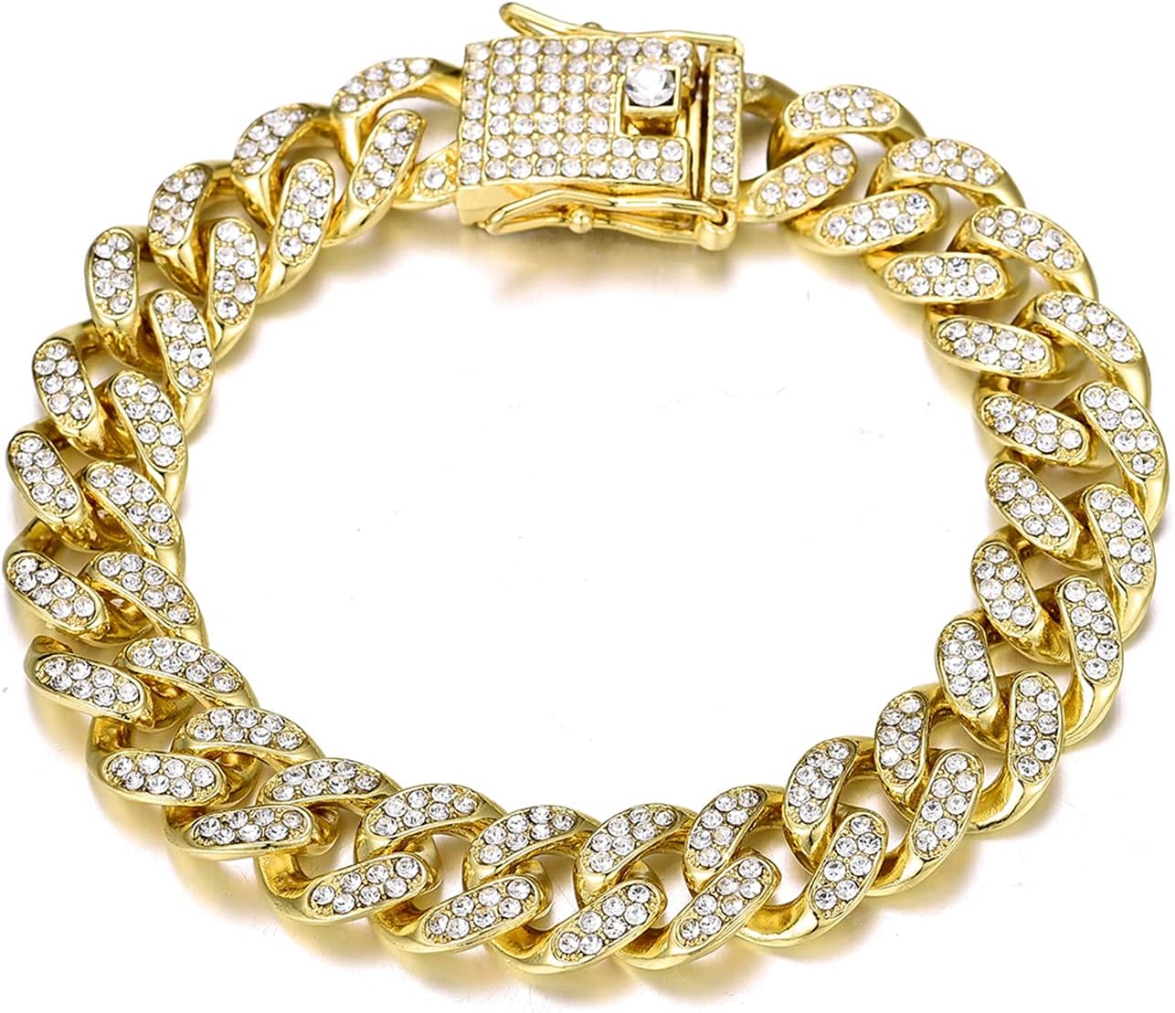 FEEL STYLE Iced Out Cuban Bracelet 8.5 inch Bling Zirconia Cuban Miami Link Bangle Jewelry for Men Women Hip Hop Bracelets Jewelry