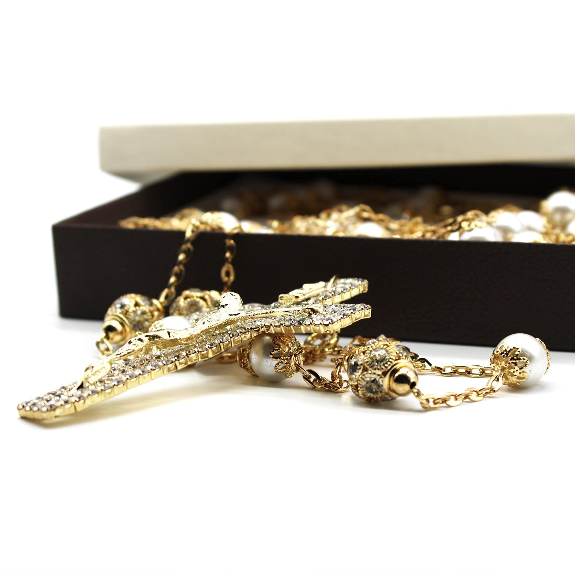 Cana Collection Wedding Lasso Rosary - Lazo de Bodas Handcrafted Wedding Lasso, Great Matrimony Wedding Gift | Beautiful Christian Catholic Wedding Tradition for Brides and Grooms – Gold and Crystals