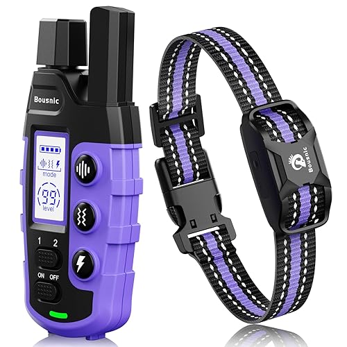 Bousnic Dog Shock Collar - 3300Ft Training Collar with Remote for 5-120lbs Small Medium Large Dogs Rechargeable Waterproof e Collar with Beep (1-8), Shake(1-16), Safe Shock(1-99) Modes (Lightpurple) - Purple