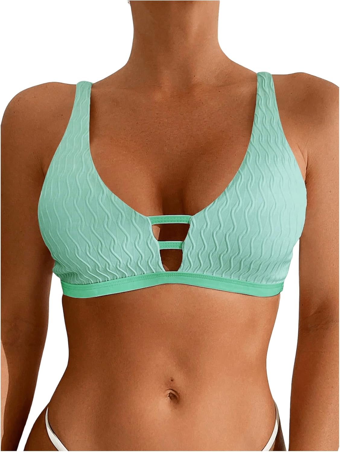 MakeMeChic Women's Textured Bikini Top Cut Out Summer Bathing Suit Swim Tops