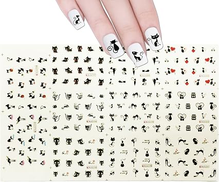 ALLYDREW Black Cats Water Slide Nail Art Decals Water Transfer Nail Decals 11 sheets/220 Nail Decals