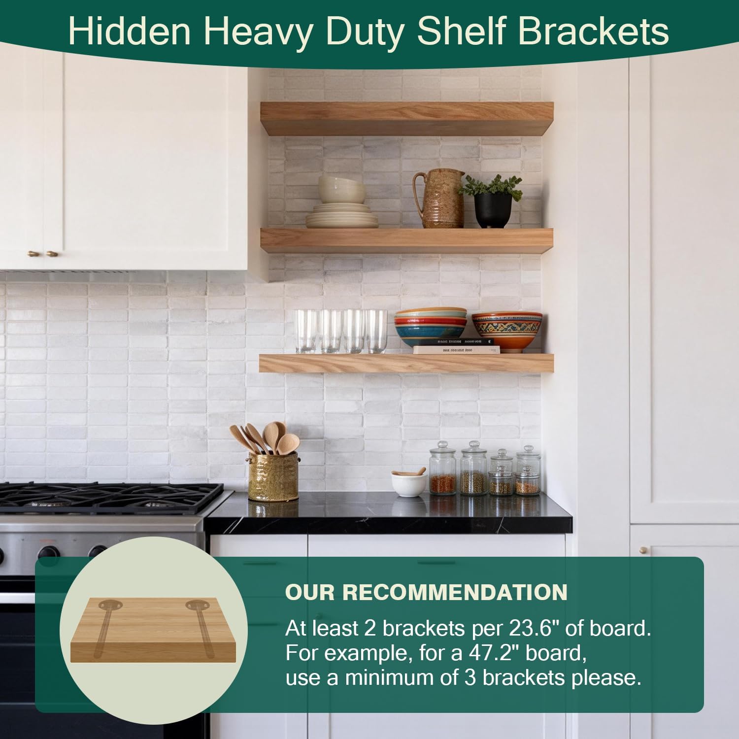 Hidden Floating Shelf Brackets 6 inch - 12PC Wall Mounted Heavy Duty Shelf Bracket Invisable Hardware for DIY Floating Wood Shelves, Rustproof Steel Supports for 180lbs Load.