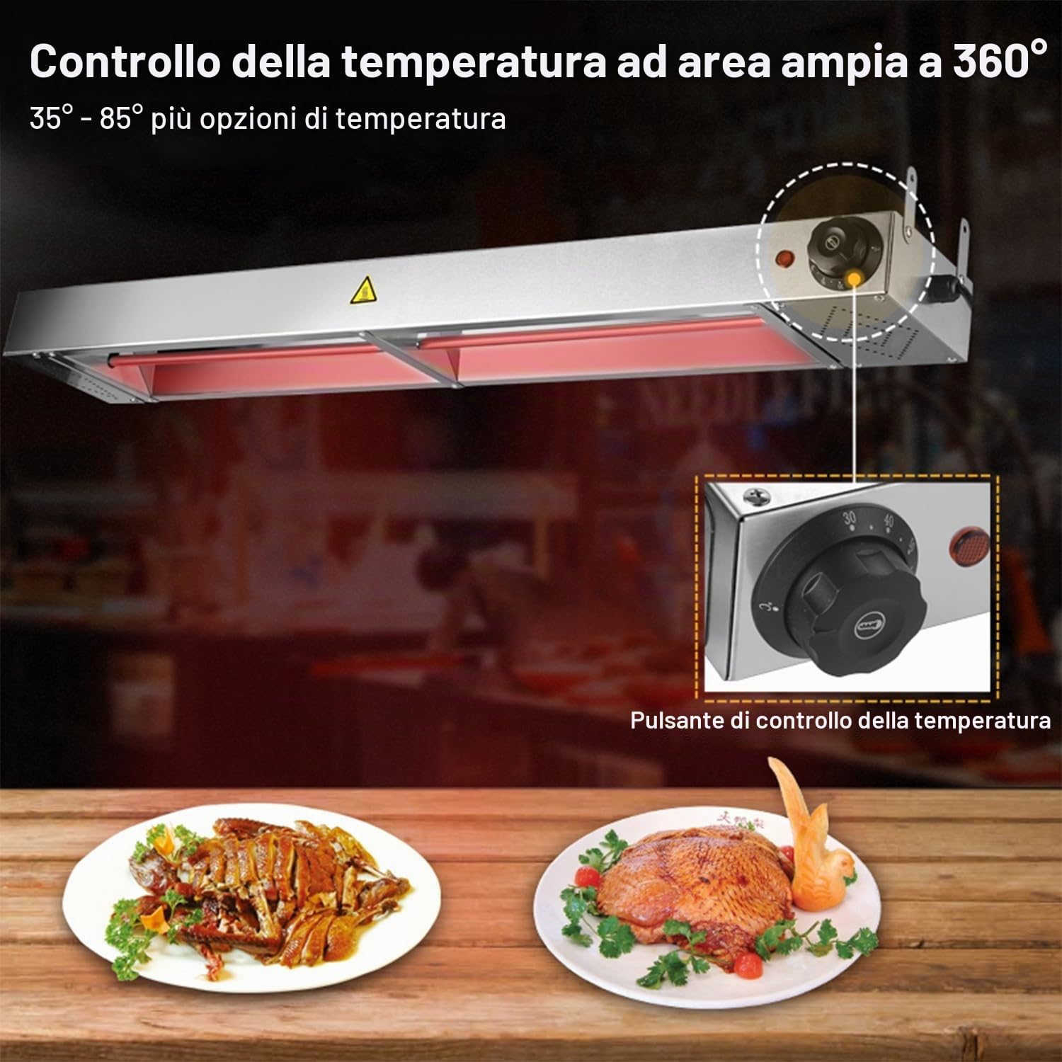 Lampada Scaldavivande, Lampade Riscaldanti per Cucina(1pcs, 90cm) | Lampada di Calore Buffet per Mantenere il Cibo Caldo, Temperatura Regolabile 30-85 ℃, Facile da Pulire e da Mantenere