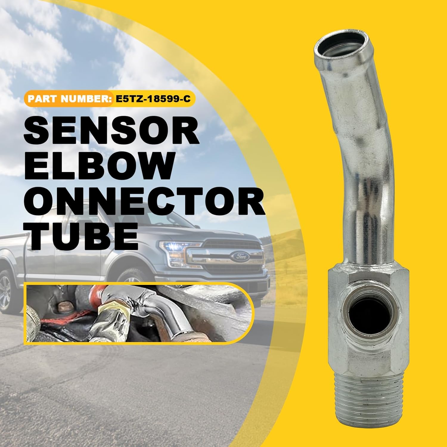 E5TZ-18599-C Sensor Elbow Connector Tube for Ford F-150 F-250 E-150 Series 1985-1997, Hot Water Radiator Coolant Temp Sensor Elbow Connector Tube