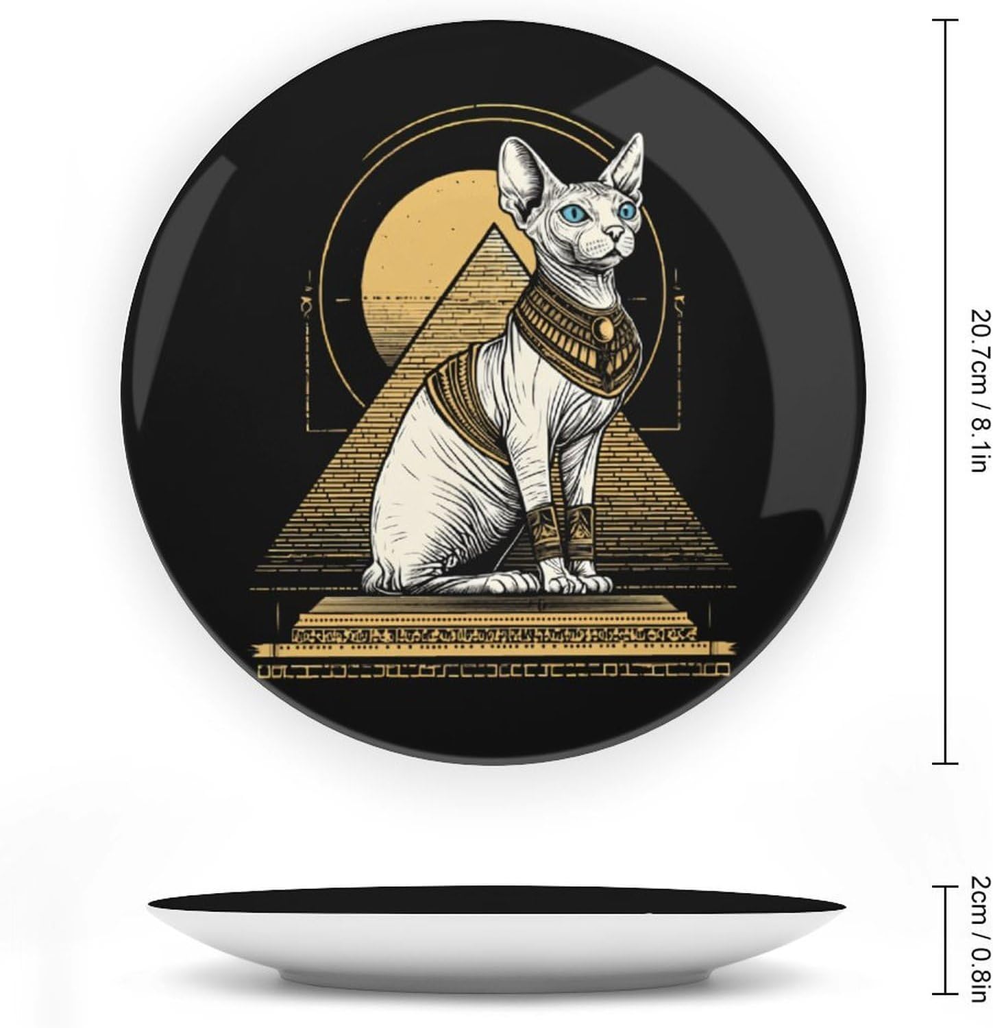 Ancient Egypt Sphynx Cat Novelty Decorative Plate with Display Stand Ceramic Ornament Hanging Wall Decor