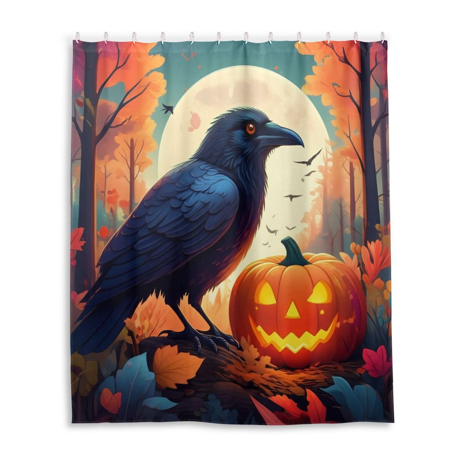 DUOBU Black Raven Shower Curtain Washable Waterproof Fabric Bath Curtain 60x72Inch Shower Curtains with Hooks for Bathroom Decor
