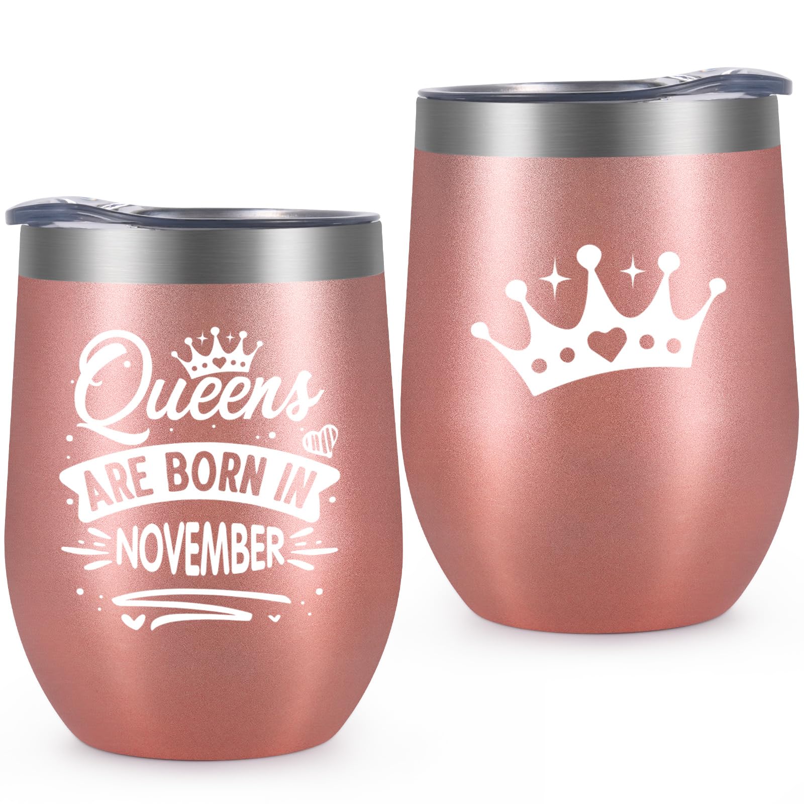 Lifecapido Birthday Gifts for Women, Queens Are Born in November Birthday Wine Tumbler 12oz, November Birthday Gift Sagittarius Scorpio Gift Horoscope Gift for Her, Mom Wife Sister Friends, Rose Gold