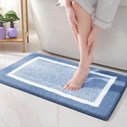 Bathroom Rug Mat, Ultra Soft and Water Absorbent Bath Rug, Bath Carpet, Machine Wash/Dry, for Tub, Shower, and Bath Room(20"x29",Blue and White)