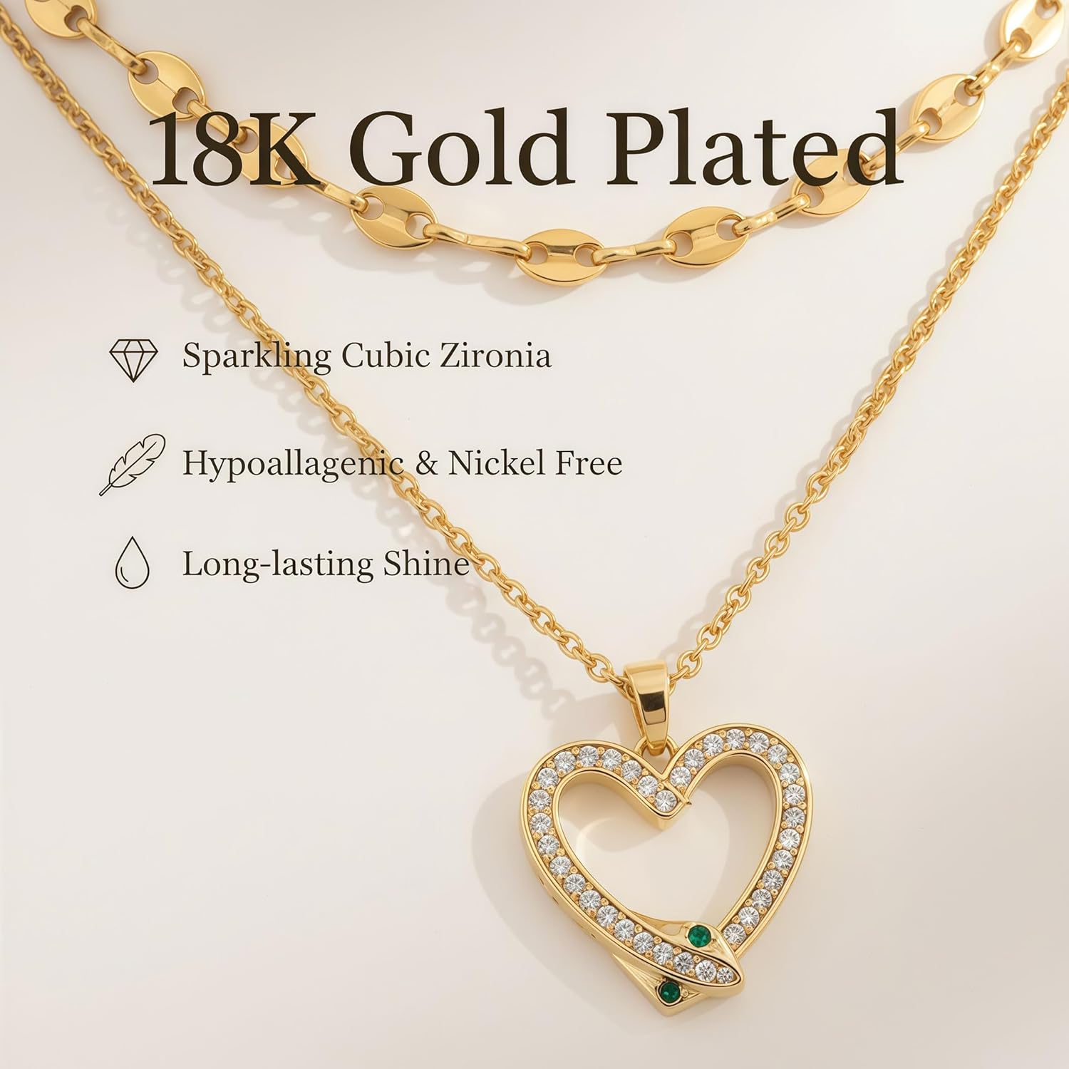Layered Necklace for Women 18K Gold Plated Cubic Zirconia butterfly|heart Pendant Chunky Necklace Stack for Women Cuban Link,Peal Choker Chain,flat mariner chain,Gold Jewelry Set Gifts for Women - Image 5