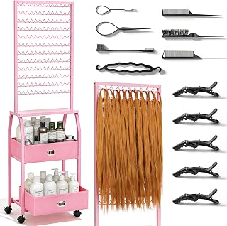 Portable Braiding Hair Rack with Wheels & Storage Drawers,2-Sided 288 Pegs,Hair Extension Holder Hanger for Braiding Hair ... Price In India