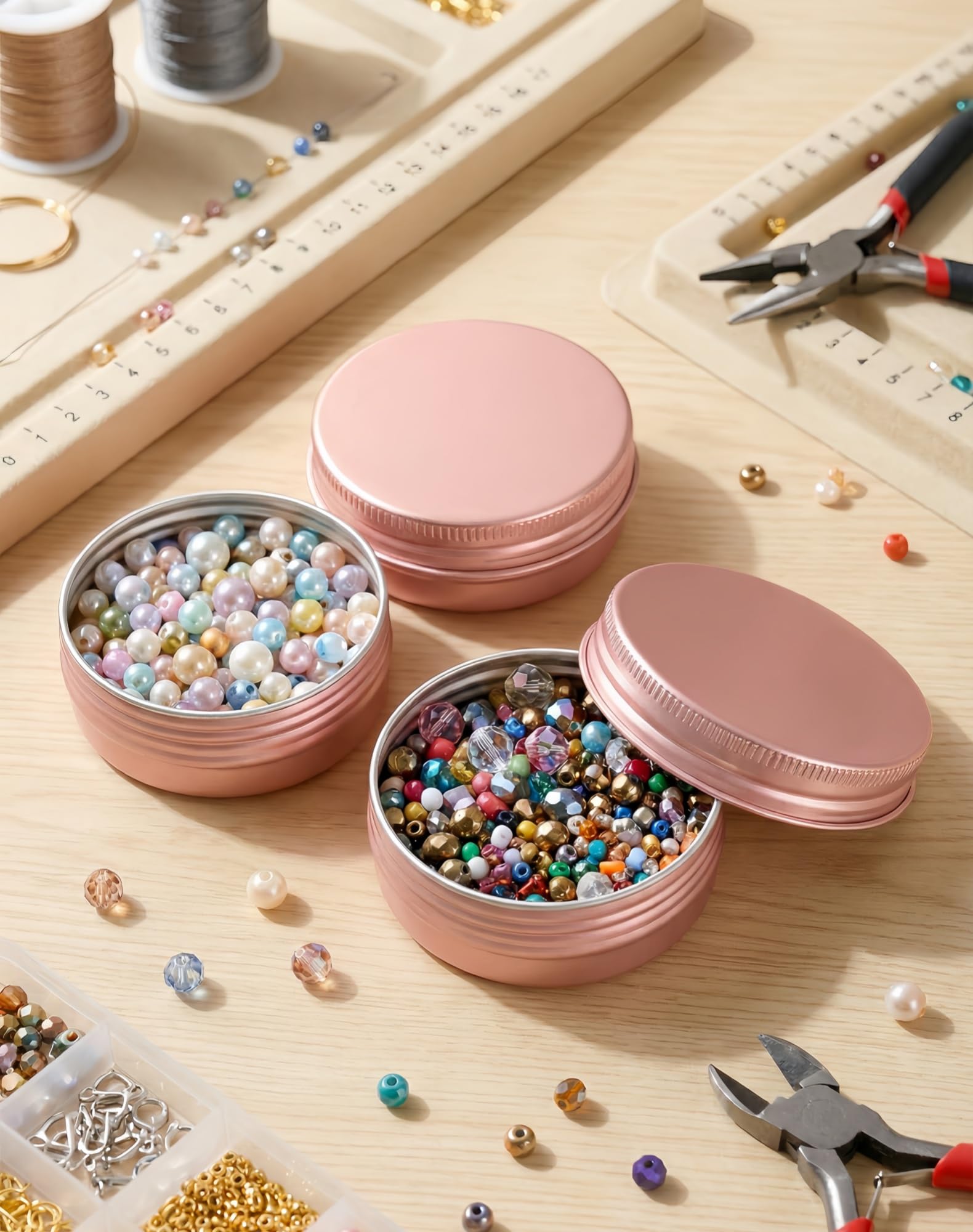 LJY 28 Pcs Boîte Aluminium Ronde Rose Gold 30ml (1 fl oz), Pot Bougie Vide avec Couvercle à Vis, Contenant Cosmétique Étanche pour Crème et Voyage, Disque en Mousse