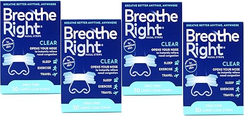 (120 tiras) Breathe Right - Tiras nasales transparentes grandes para pieles sensibles