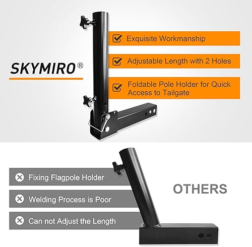 Miniatura 4 de KAIRAY Soporte plegable para mástil de bandera universal para receptores de enganche estándar de 2 pulgadas, apto para camión, SUV, RV Pickup