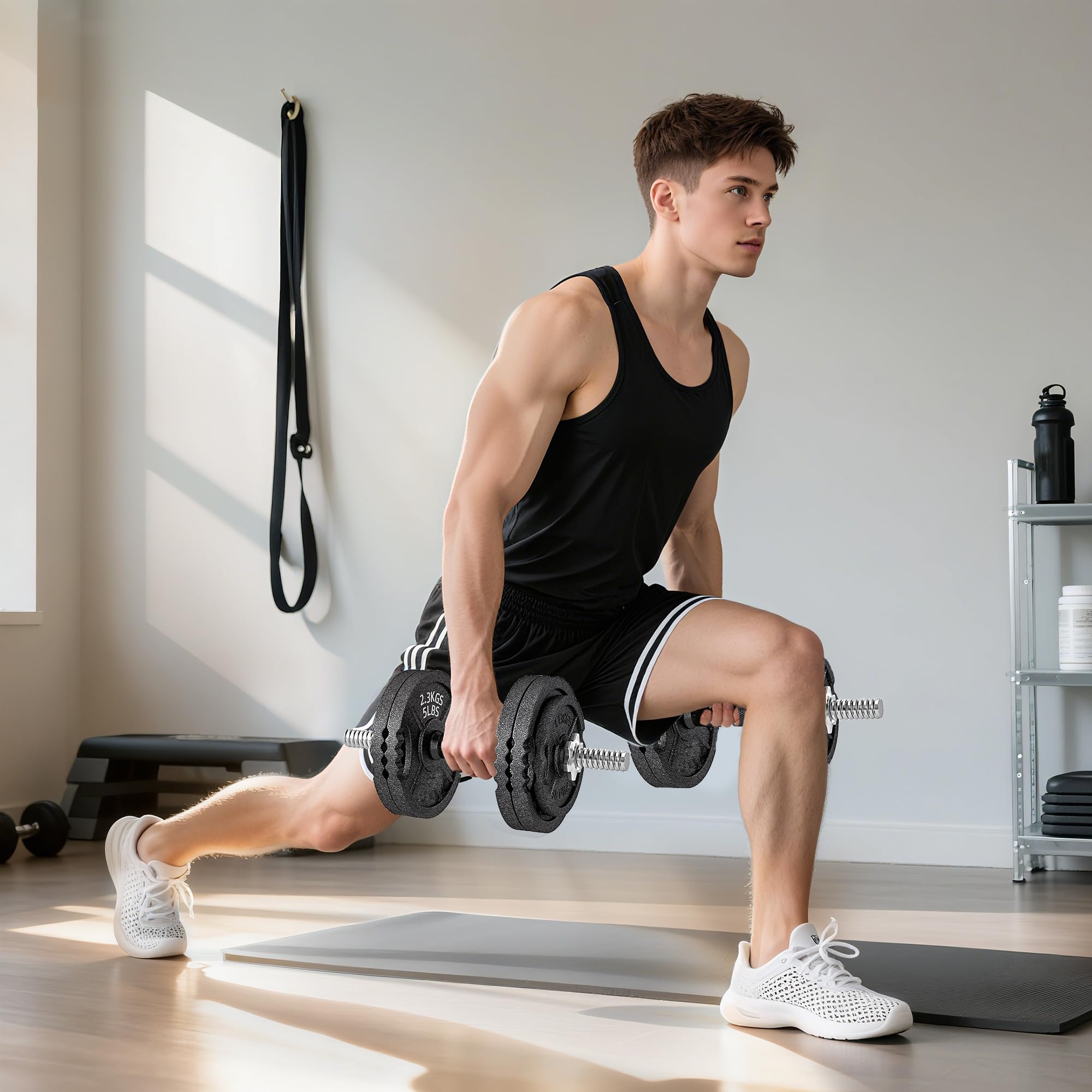 SPORTNOW Set Pesi Palestra 2 in 1 da 42kg in Acciaio Regolabile, Set Manubri Regolabili con Impugnatura Antiscivolo, Bilanciere Palestra e 2 Manubri per Allenamento Fitness in Casa, Nero