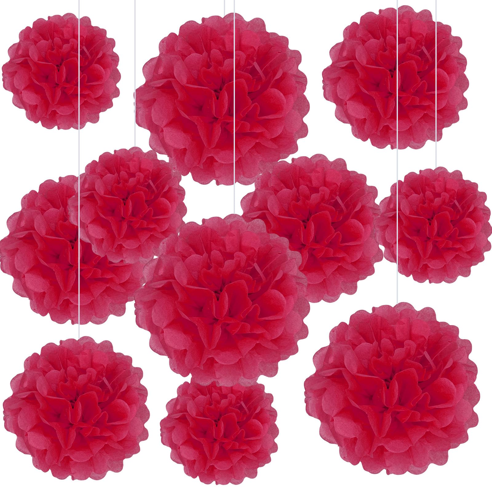 20 PCS Red Tissue Paper Pom Poms, Tissue Pom Poms Flowers, Sizes of 6", 10", 12", 14" Hanging Paper Flower Ball for Wedding, Birthday, Baby Shower Party Decor