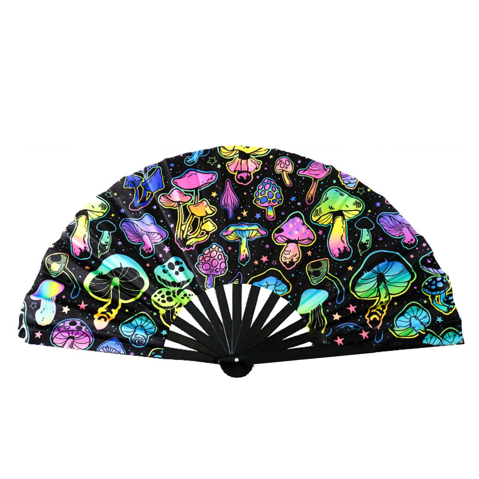 Kalttoy Large Foldable Hand Fan for Raves Party Festivals Discos Fluorescent Reactive Design Music Enthusiasts Folding Hand Fan