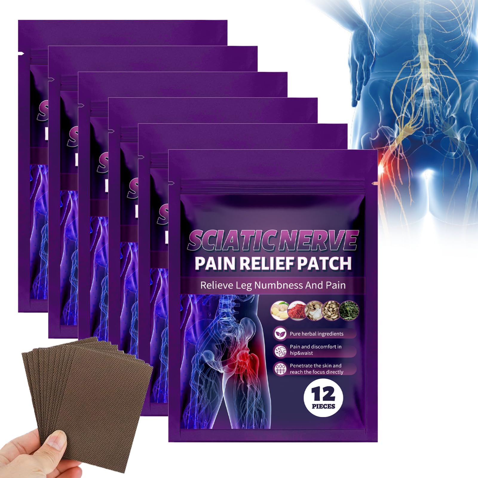 72PCS Sciatica Relief Patches, Nerve Relief Products, Chinese Herbal Traditional Medicine Cream
