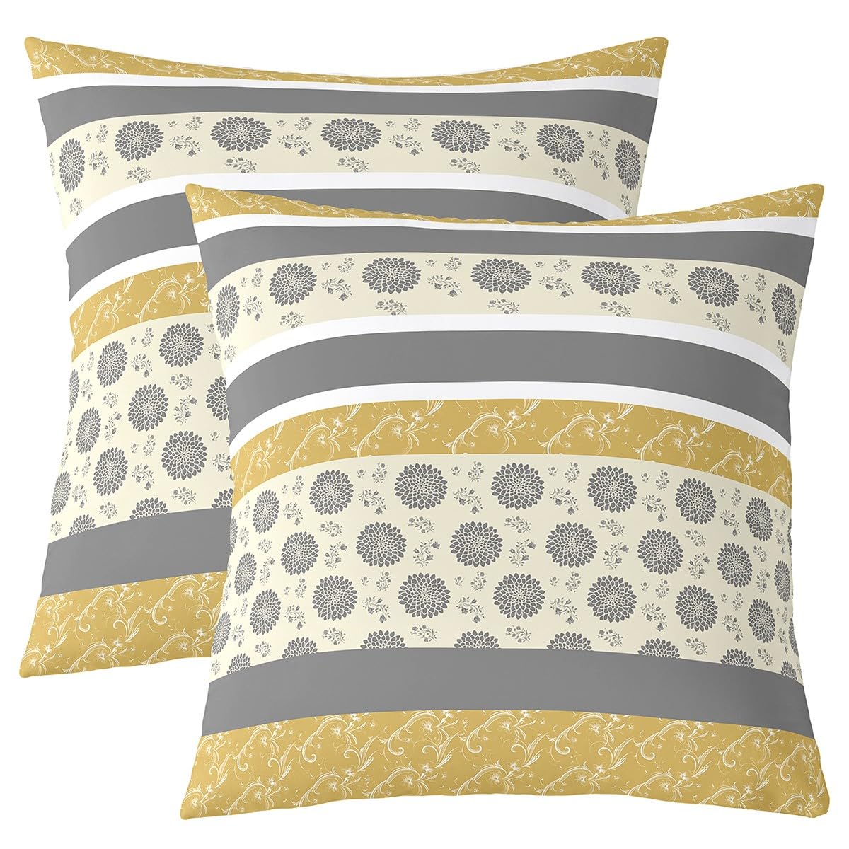 jejeloiu Grey Floral Cushion Case Yellow Stripe Throw Pillow Covers for Kids Boys Girls Farmhouse Striped Decor Pillowcase Flower Print Indoor Outdoor