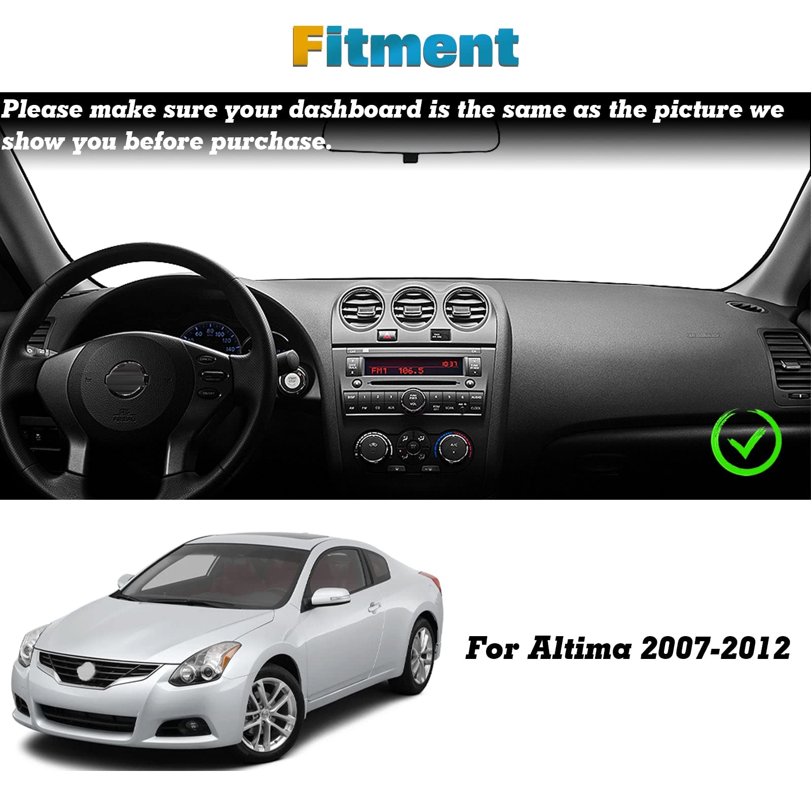 Xotic Tech Center Console Dashboard Mat Pre-Cut Non-Slip Sunshield Sun Glare Protector Dash Carpet Pad Black Cover Compatible with Nissan Altima Sedan Coupe 2007-2012