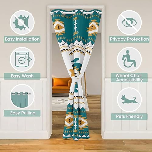 Miniatura 3 de Cortina bohemia para puerta de celosía, cortina opaca azteca, bohemio, navajo, étnico, retro, amarillo, a rayas, exótica, tribal, occidental,