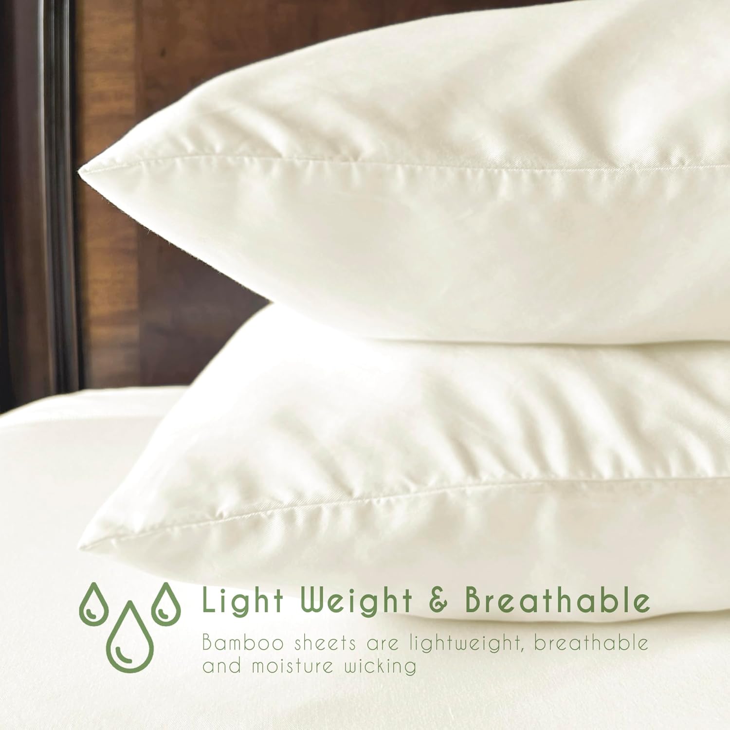 Bamboo Pillowcase Set, Rayon from Bamboo, Strong & Durable, Luxuriously Soft  (Ivory, Standard)