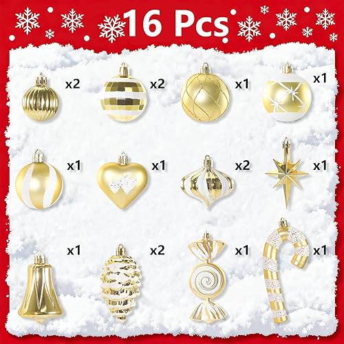Miniatura 2 de Adornos de Navidad, juego de 16 adornos de Navidad dorados y blancos con cuerdas para colgar, ideal para decoraciones de árbol de Navidad y detalles