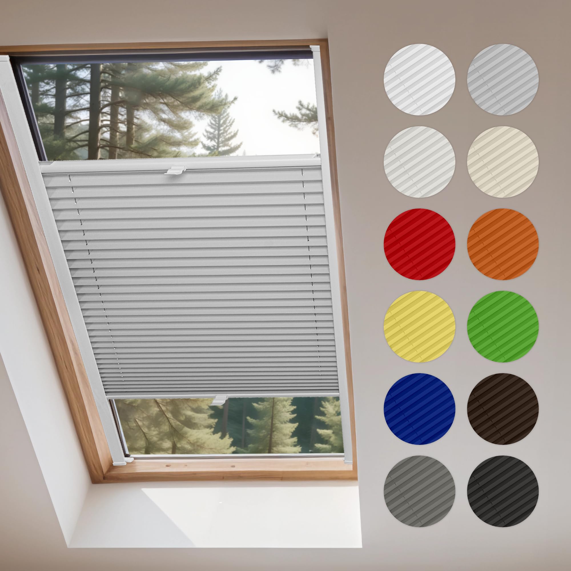 Concept Blinds® Custom Skylight Pleated Shades - Made-to-Measure Window Covering - 23 Fabric Colours - Easy Installation, Minimal Drilling - Adjustable Up/Down Design