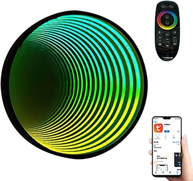 Infinity Mirror Light,RGB Tunnel Light,3D Round Night Light with Remote Control APP Control Suitable Suitable for Living Room Bedside Bar Background Wall,30cm/11.8in