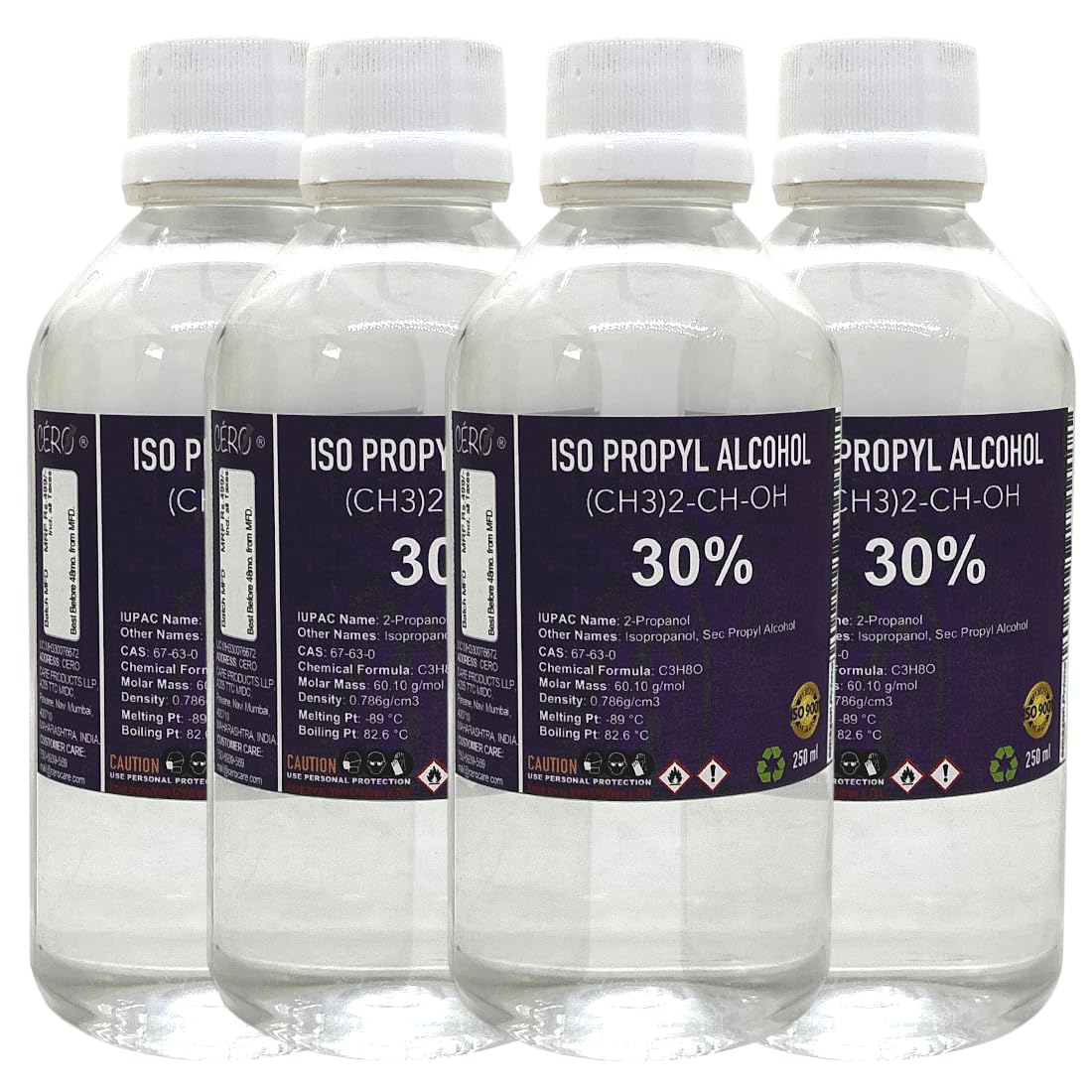 CERO ® IPA Isopropyl Alcohol for Cleaning, All Electronics, Clean Your Makeup Tools, Clean CPU, GPU and Screen, Repair Cosmetics 30% Pure [(CH3)2-CH-OH] CAS: 67-63-0 (250ml) Pack of 4-image-29