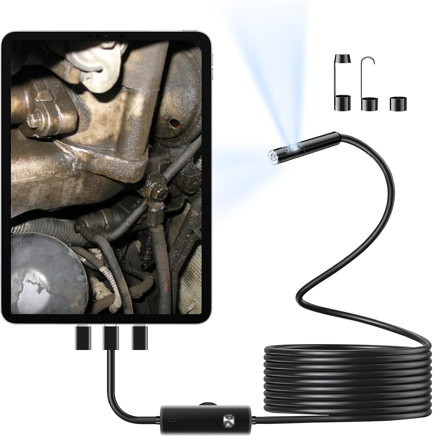 Borescope Camera with Light, 1920P HD IP67 Waterproof Dual Lens for iPhone Android Phone, Industrial Endoscope 16.4ft Snake Camera for Inspection