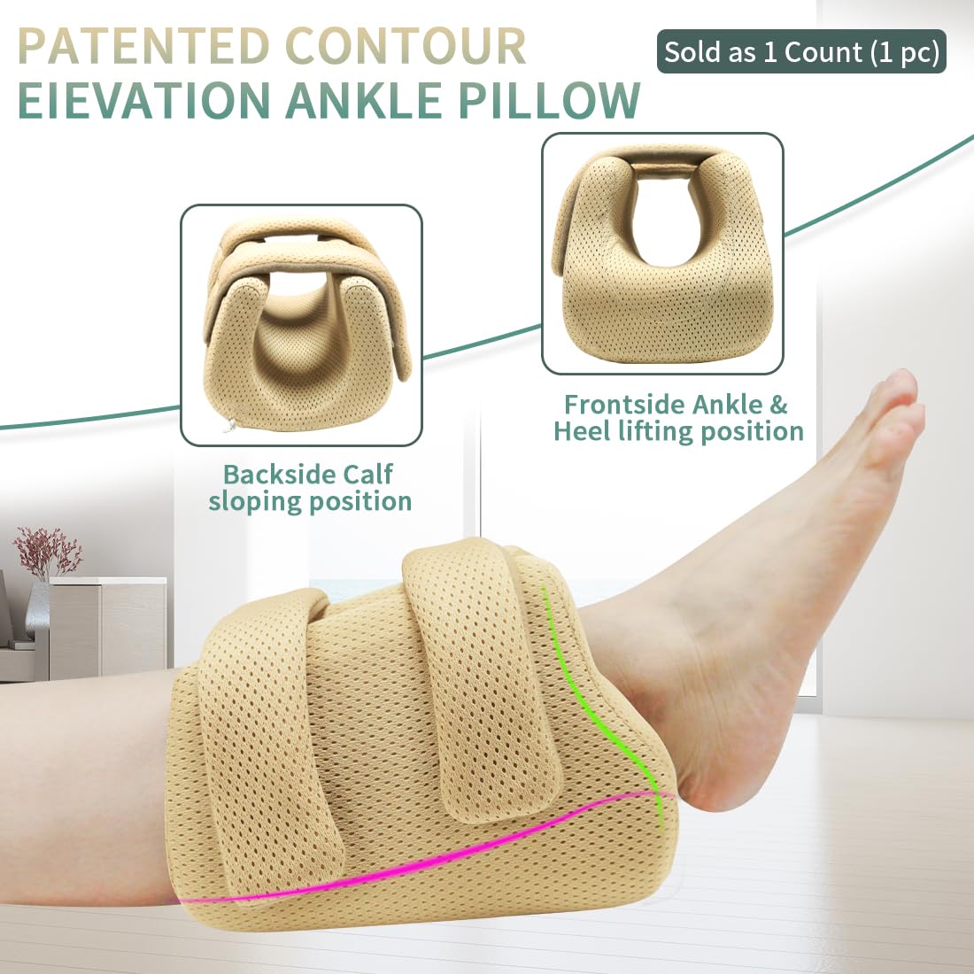 EZ Assistive Cojín protector de talón para eliminar la presión, 1 unidad, una almohada de cuña para aliviar la presión de úlceras y úlceras (caqui, individual, 1 unidad)