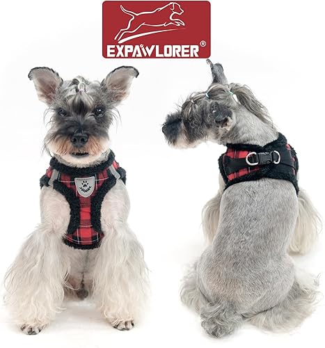 Miniatura 5 de EXPAWLORER Arnés con forro polar para perro, arnés acolchado de felpa suave y correa con collar ajustable para perro, arnés de gamuza para perros