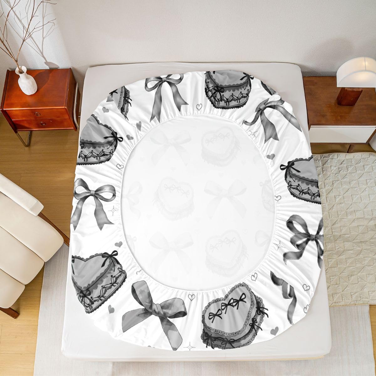 Homewish Czarna muszka zestaw prześcieradeł podwójne urocze miłosne serce prześcieradła marzycielska księżniczka kokardka pościel - Kawaii geometryczna muszka zestaw pościeli 4-częściowy kawaii