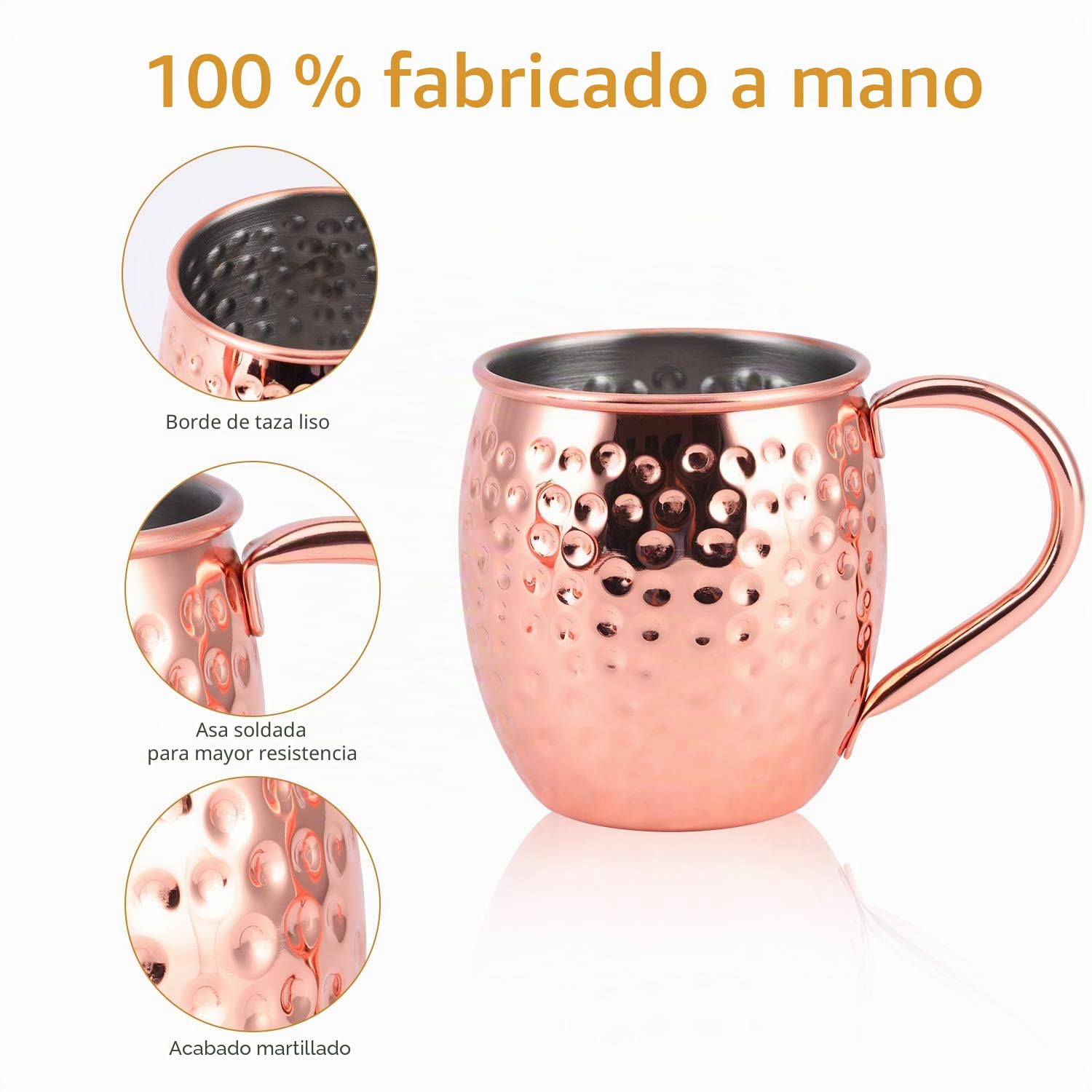 Moscow Mule Copper Mugs, Moscow Mule Tazas Juego de 4, Copas de Cobre Martillado Hecho a Mano, con 1 Vaso de Chupito y 4 Pajitas, Oro Rosa