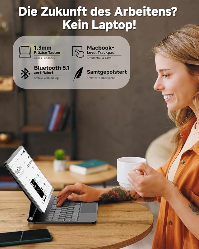 Nuflaz iPad Air 13" és iPad Pro 12.9" billentyűzet tok QWERTZ DE, 7 szín LED, fehér