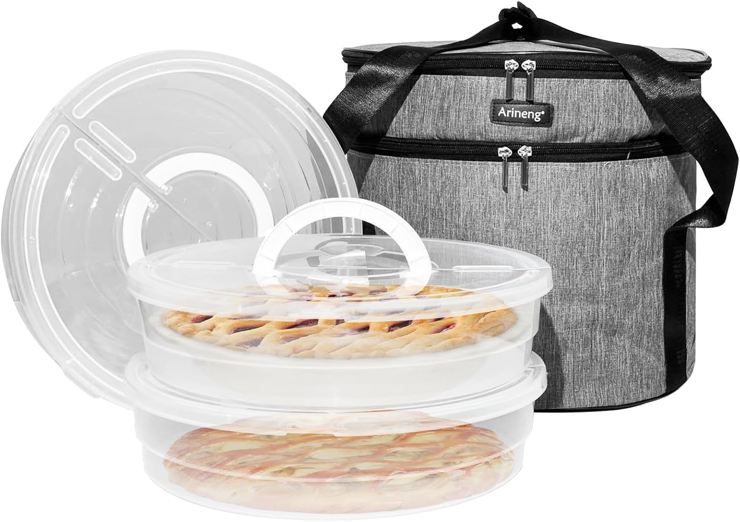 3 pack pie carrier with lid and handle,of insulated bag,pie carriers for transport,Holds 3 pies/Pizza,Thanksgiving Day (Purple, 3 pie carriers + insulated bag)
