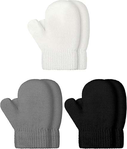 SATINIOR 3 pares de guantes elásticos mágicos para niñas pequeñas, guantes de punto suave para bebés y niños pequeños