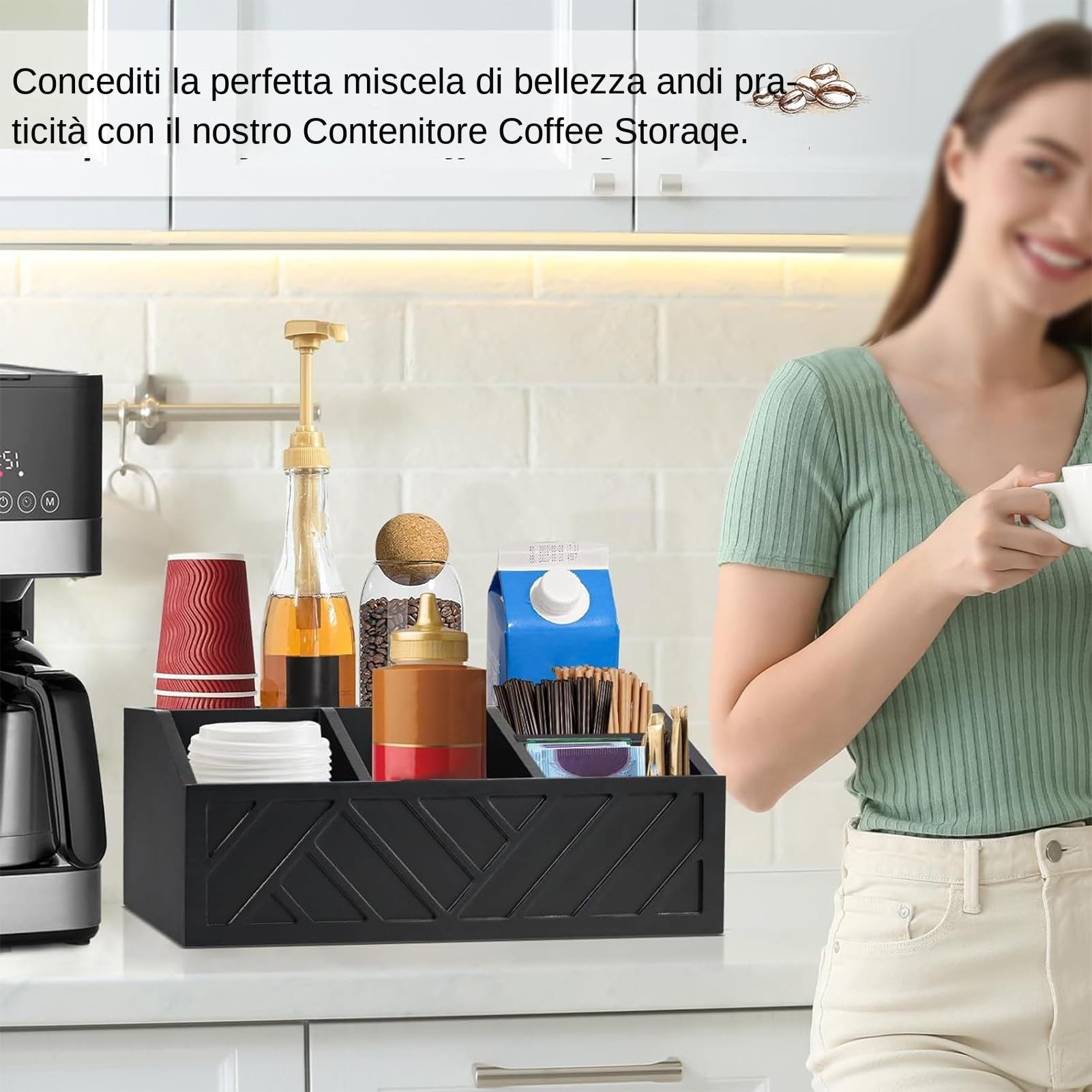 Generico Organizer Da Banco Per Bar Caffè Scatola Portaoggetti Divisa | Contenitore Legno Tè E Condimenti Cesto Organizzatore A Scomparti Per Sciroppo Mestolino Tè Casa Hotel Ristorante