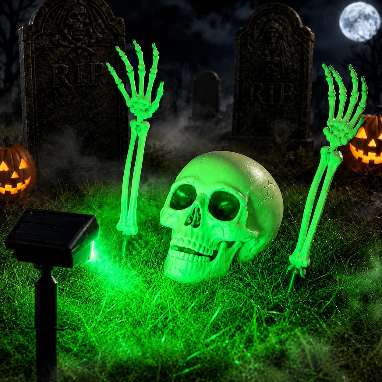 Solar Halloween Lights Outdoor with Skeleton Head and Hands