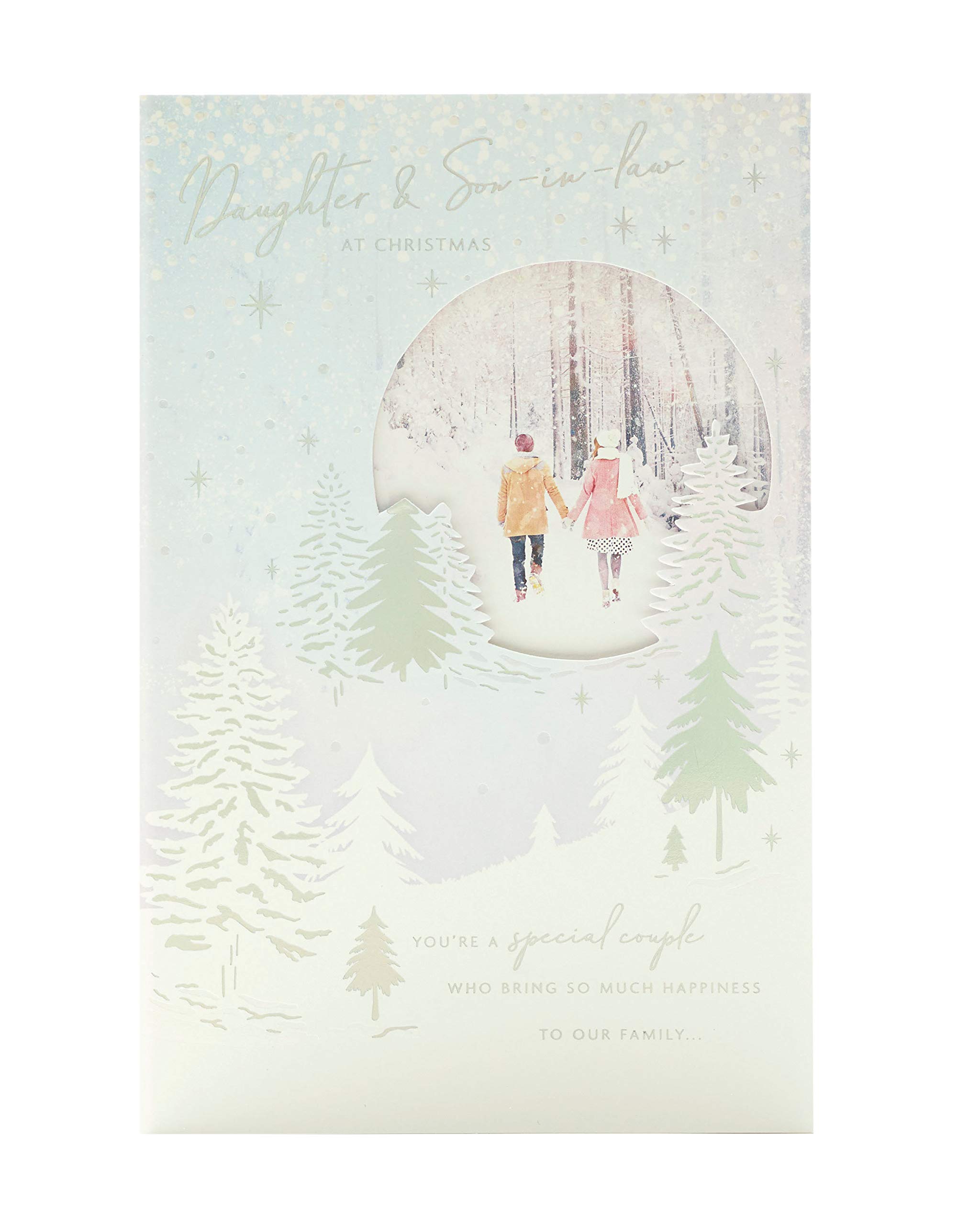 UK Greetings Weihnachtskarte Für Tochter & Schwiegersohn – Festliches Design Mit Goldfolie